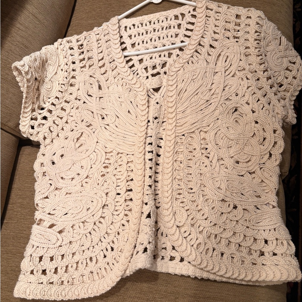 Boho Cream Crochet Sweater - Picture 3 of 3